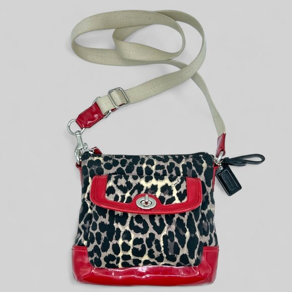 ⭐️⭐️SOLD⭐️⭐️ Y2K Coach Park Ocelot Leopard Print Crossbody - Black/Red Patent - Picture 5 of 15